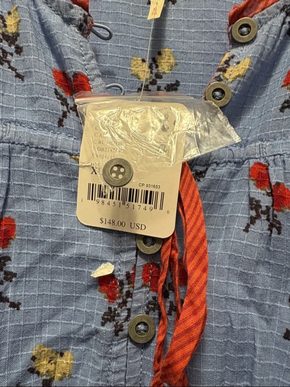 Free People Blue Floral Mini Dress with Red Accents - Picture 6 of 7
